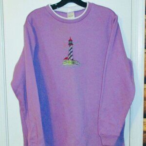 Blair Womens Purple Lighthouse Embroidered Sweatshirt Size L Long Sleeve Made In